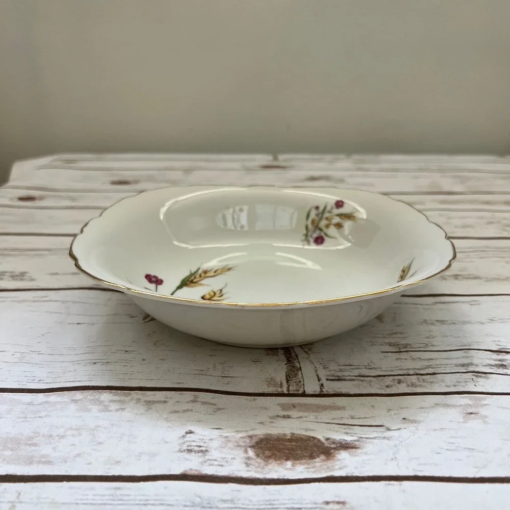 Yamaka‎ China Bowl and Plate Set White Gold Wheat Floral Japan MCM 3pc Set